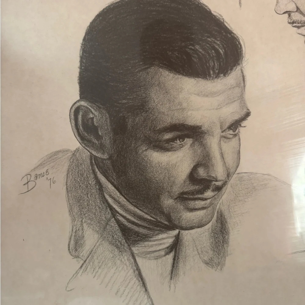 Clark Gable - Framed Charcoal Drawing by Banse - 1976